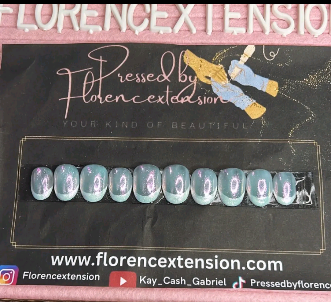 milky French tip + unicorn chrome
