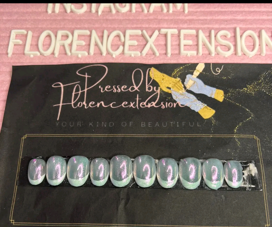 milky French tip + unicorn chrome