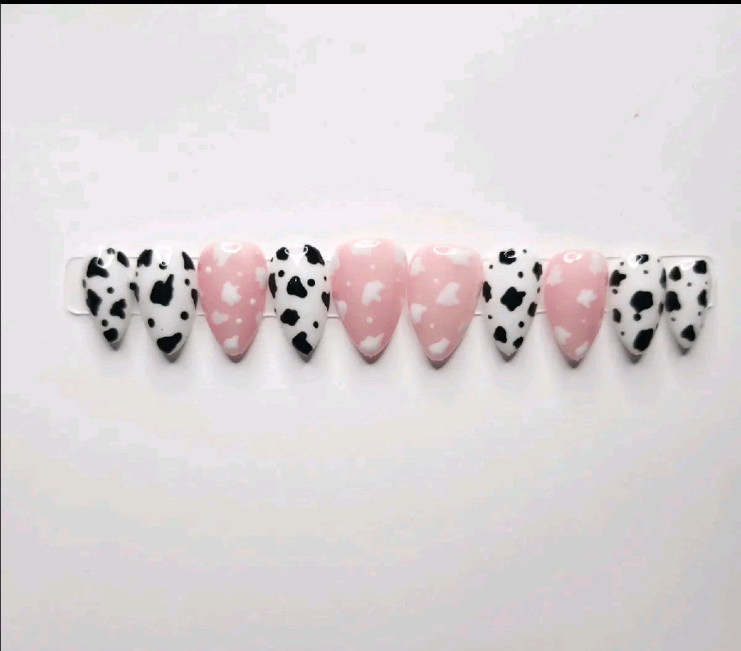 Cow Print Almond Nail Set